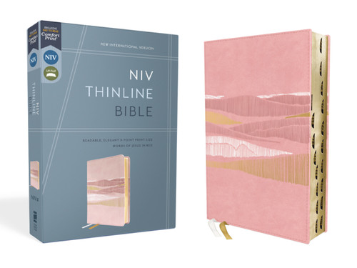NIV, Thinline Bible, Leathersoft, Pink, Red Letter, Thumb Indexed, Comfort Print book cover by Zondervan