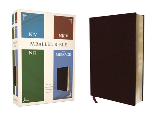 NIV, NKJV, NLT, The Message, (Contemporary Comparative) Parallel Bible, Bonded Leather, Burgundy book cover by Zondervan