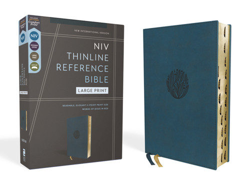 NIV, Thinline Reference Bible (Deep Study at a Portable Size), Large Print, Leathersoft, Teal, Red Letter, Thumb Indexed, Comfort Print book cover by Zondervan
