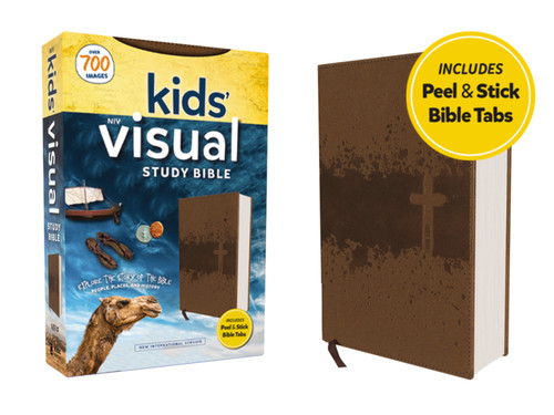 NIV, Kids' Visual Study Bible, Leathersoft,  Bronze, Full Color Interior, Peel/Stick Bible Tabs: Explore the Story of the Bible---People, Places, and History book cover by Zondervan