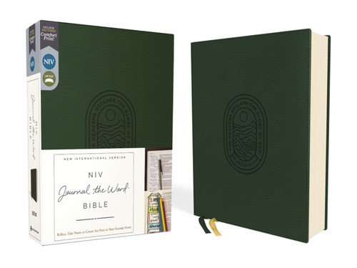 NIV, Journal the Word Bible (Perfect for Note-Taking), Leathersoft, Green, Red Letter, Comfort Print: Reflect, Take Notes, or Create Art Next to Your Favorite Verses (NIV Journal the Word Bible) book cover by Zondervan