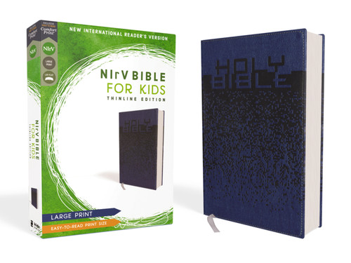 NIrV, Bible for Kids, Large Print, Leathersoft, Blue, Comfort Print: Thinline Edition book cover by Zondervan