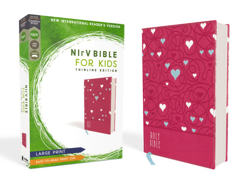 NIrV, Bible for Kids, Large Print, Leathersoft, Pink, Comfort Print: Thinline Edition book cover by Zondervan