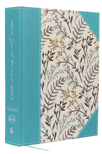 NKJV, Journal the Word Bible, Large Print, Cloth over Board, Blue Floral, Red Letter: Reflect, Journal, or Create Art Next to Your Favorite Verses book cover by Zondervan