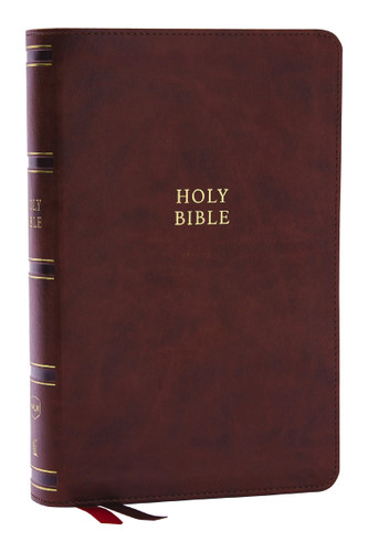 NKJV, Single-Column Reference Bible, Verse-by-verse, Brown Leathersoft, Red Letter, Comfort Print book cover by Zondervan