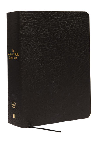 NKJV, MacArthur Study Bible, Large Print, Black Bonded Leather, Thumb Indexed: Unleashing God's Truth One Verse at a Time (Holy Bible, New King James Version) book cover by Zondervan