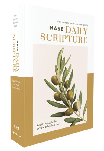 NASB, Daily Scripture, Paperback, White/Olive, 1995 Text, Comfort Print: 365 Days to Read Through the Whole Bible in a Year book cover by Zondervan