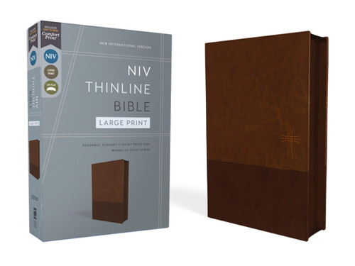 NIV, Thinline Bible, Large Print, Leathersoft, Brown, Zippered, Red Letter, Comfort Print book cover by Zondervan