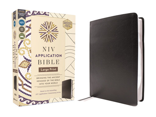NIV Application Bible, Large Print, European Bonded Leather, Black, Red Letter, Comfort Print: Bringing the Ancient Message of the Bible into Your World (NIV Application Commentary Resources) book cover by Zondervan