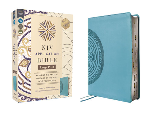 NIV Application Bible, Large Print, Leathersoft, Teal, Red Letter, Thumb Indexed, Comfort Print: Bringing the Ancient Message of the Bible into Your World (NIV Application Commentary Resources) book cover by Zondervan