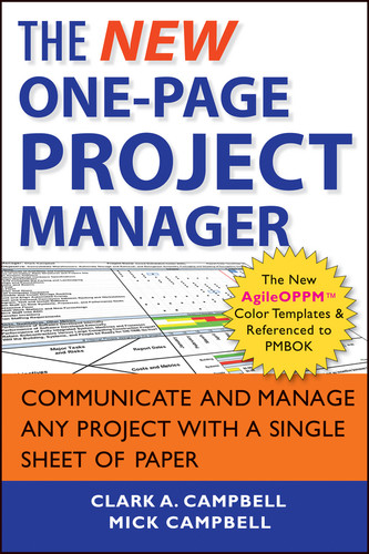 The New One-Page Project Manager: Communicate and Manage Any Project With A Single Sheet of Paper book cover by Clark A. Campbell, Mick Campbell