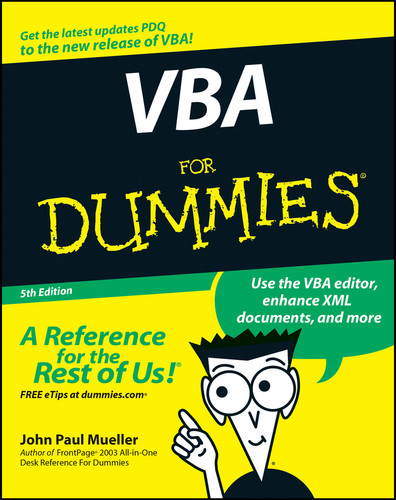 VBA For Dummies book cover by John Paul Mueller