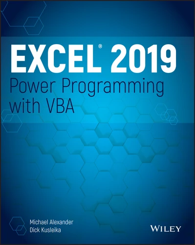 Excel 2019 Power Programming with VBA book cover by Michael Alexander, Dick Kusleika