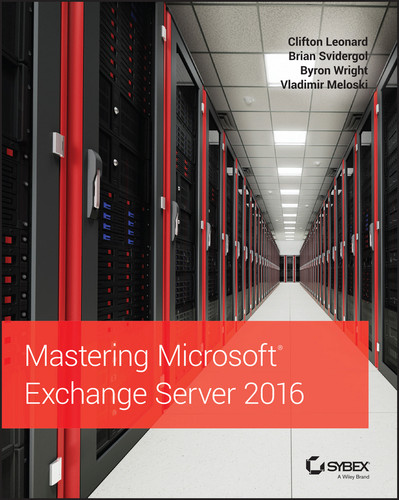 Mastering Microsoft Exchange Server 2016 book cover by Clifton Leonard, Brian Svidergol, Byron Wright, Vladimir Meloski