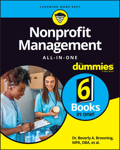 Nonprofit Management All-in-One For Dummies book cover by Beverly A. Browning, Sharon Farris, Maire Loughran, Alyson Connolly, Shiv Singh, Stephanie Diamond