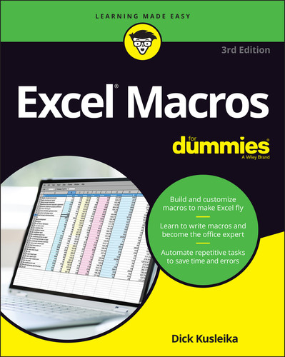 Excel Macros For Dummies book cover by Dick Kusleika