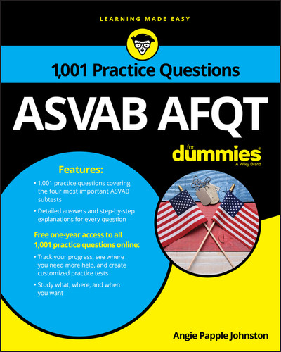 ASVAB AFQT: 1,001 Practice Questions For Dummies book cover by Angie Papple Johnston