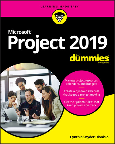Microsoft Project 2019 For Dummies book cover by Cynthia Snyder Dionisio