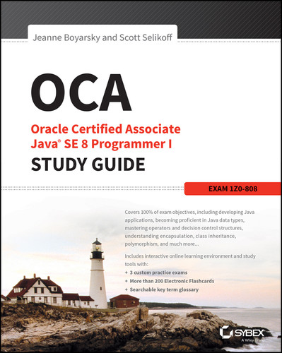 OCA: Oracle Certified Associate Java SE 8 Programmer I Study Guide: Exam 1Z0-808 (Sybex Study Guide) book cover by Jeanne Boyarsky, Scott Selikoff