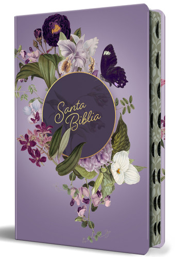 Biblia Reina Valera letra gigante, tapa dura, flores moradas, con cantos pintados e índice / Spanish Bible Reina Valera Giant Print, Hardcover Purple Flowers book cover by Reina Valera 1909