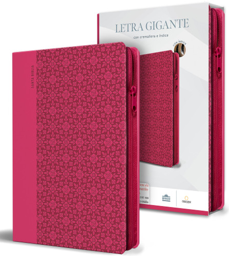 Biblia Reina Valera letra gigante, símil piel rosada con cremallera e índice / Spanish Bible Reina Valera Giant Print, Pink Leathersoft with Zipper and Index book cover by Reina Valera 1909