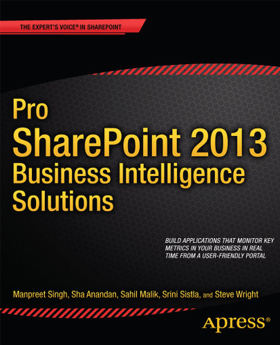 Pro SharePoint 2013 Business Intelligence Solutions book cover by Manpreet Singh, Sha Anandan, Sahil Malik, Srini Sistla, Steve Wright, Winsmarts LLC
