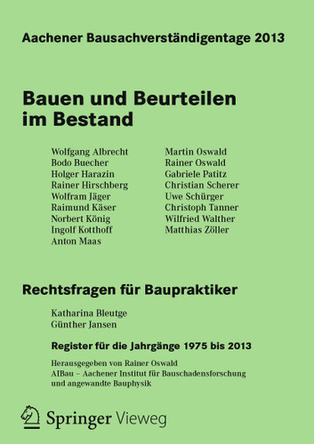 Aachener Bausachverständigentage 2013: Bauen und Beurteilen im Bestand book cover by 