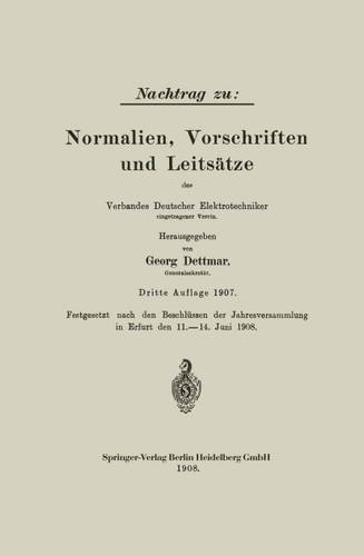 Nachtrag zu: Normalien, Vorschriften und Leitsätze des Verbandes Deutscher Elektrotechniker book cover by Georg Dettmar