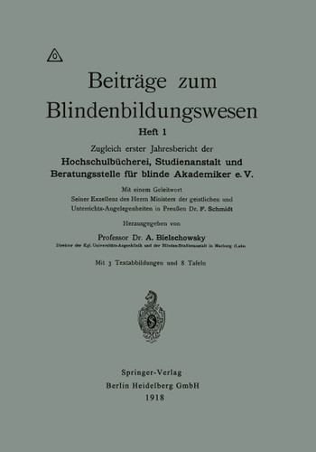 Beiträge zum Blindenbildungswesen: Heft 1 book cover by Alfred Bielschowsky
