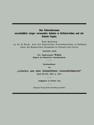 Das Veterinärwesen einschließlich einiger verwandter Gebiete in Britisch-Indien und der Kolonie Ceylon book cover by Klaus Wehrle