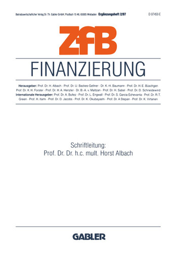 Finanzierung (ZfB Special Issue) book cover by 
