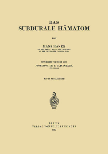 Das subdurale Hämatom book cover by Hans Hanke, H. Olivecrona