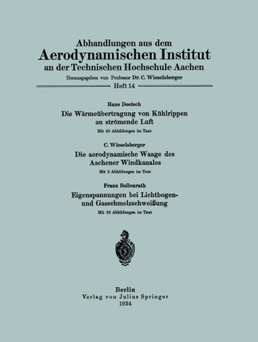 Abhandlungen aus dem Aerodynamischen Institut an der Technischen Hochschule Aachen book cover by NA Doetsch, NA Wieselsberger, NA Bollenrath