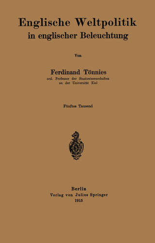 Englische Weltpolitik in englischer Beleuchtung book cover by NA Tönnies