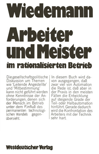 Arbeiter und Meister im rationalisierten Betrieb book cover by Herbert Wiedemann