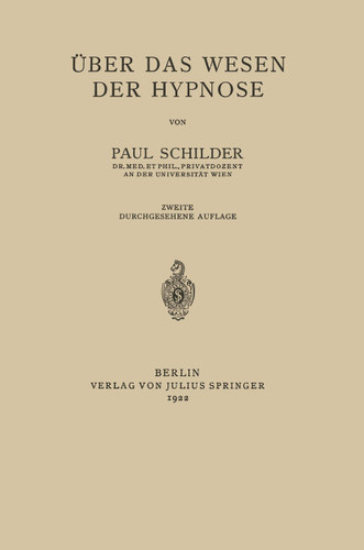 Über das Wesen der Hypnose book cover by Paul Schilder