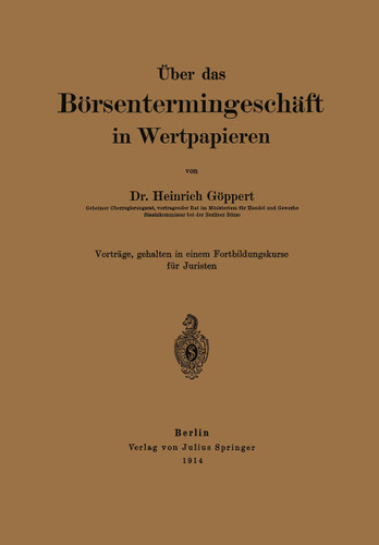 Über das Börsentermingeschäft in Wertpapieren book cover by Heinrich Göppert