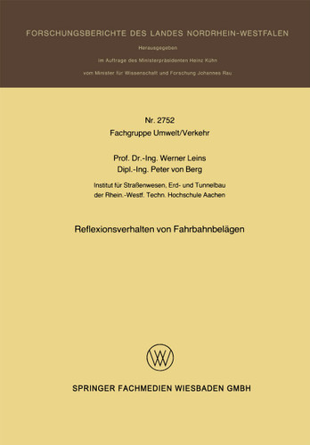 Reflexionsverhalten von Fahrbahnbelägen (Forschungsberichte des Landes Nordrhein-Westfalen #2752) book cover by Werner Leins
