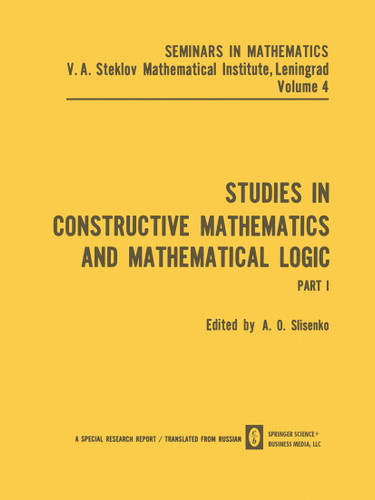 Studies in Constructive Mathematics and Mathematical Logic: Part 1 (Seminars in mathematics) book cover by 