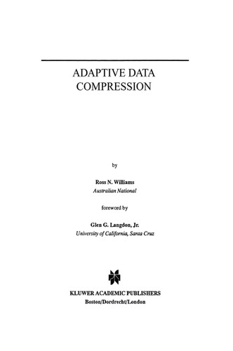 Adaptive Data Compression (The Springer International Series in Engineering and Computer Science #110) book cover by Ross N. Williams