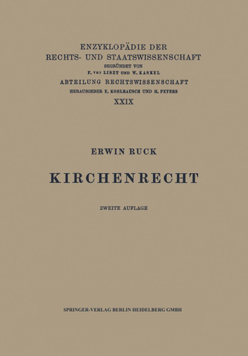 Kirchenrecht (Enzyklopädie der Rechts- und Staatswissenschaft #29) book cover by Erwin Ruck
