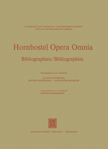 Hornbostel Opera Omnia: Bibliographien / Bibliographies (Hornborstel Opera Omnia #2) book cover by 