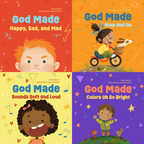 God Made All of Me 4-Pack (Books for Babies and Toddlers about Feelings, Actions, Colors, and Sounds) (God Made All of Me Series) book cover by Laura Derico