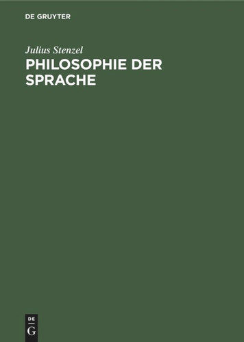 Philosophie der Sprache book cover by Julius Stenzel