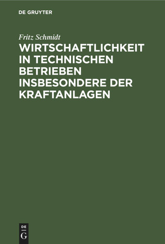 Wirtschaftlichkeit in technischen Betrieben insbesondere der Kraftanlagen book cover by Fritz Schmidt