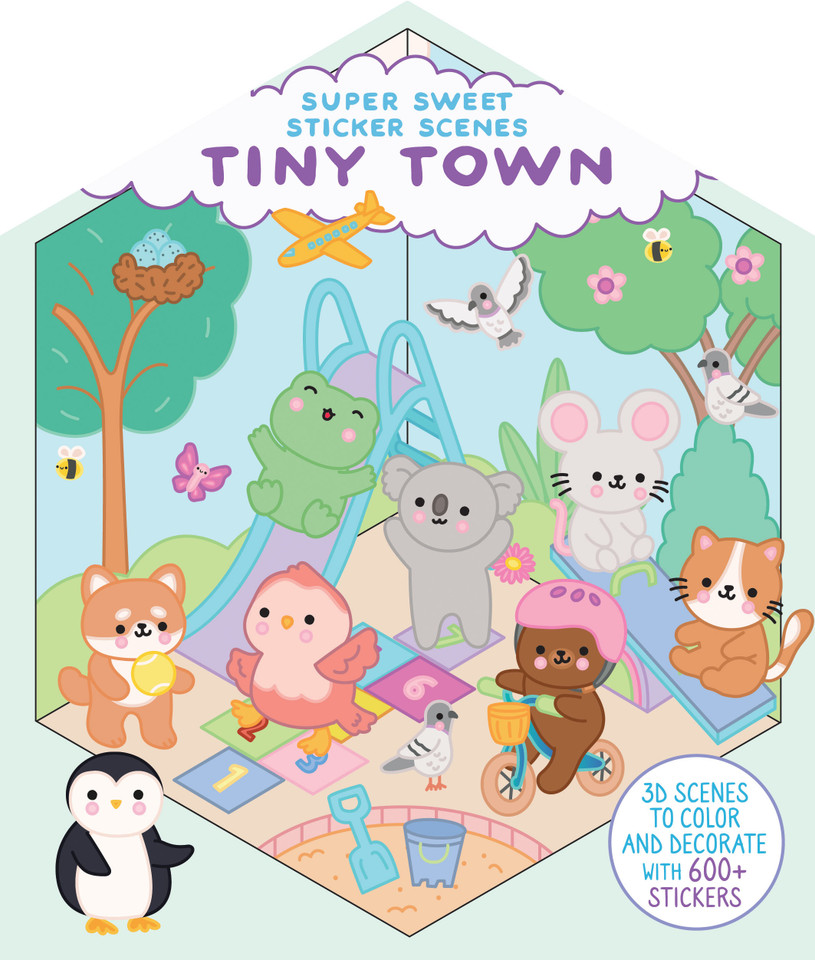 Super Sweet Sticker Scenes: Tiny Town: 3D Scenes to Color and Decorate with 600+ Stickers! book cover by Dover Publications