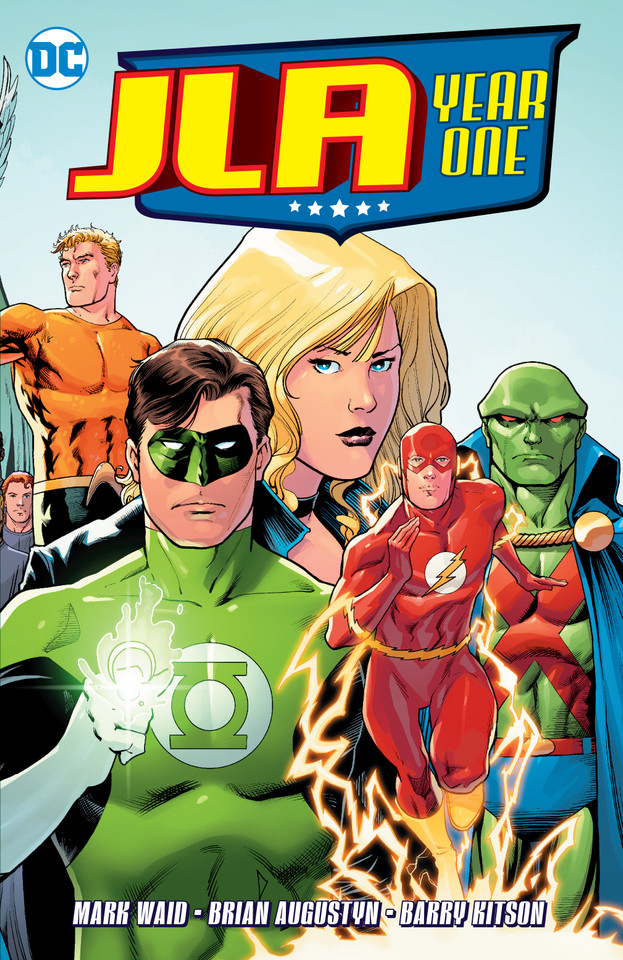 JLA Year One book cover by Mark Waid, Brian Augustyn