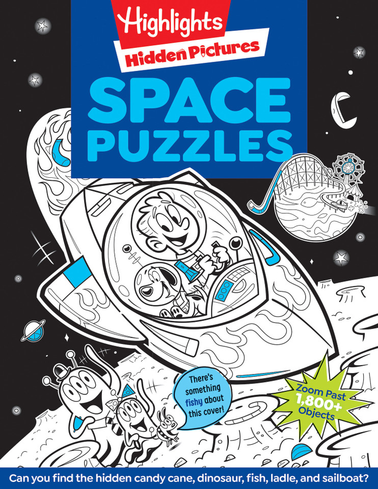 Space Puzzles: Solar System Puzzle Book for Kids 6-12, Fun Space Gift with Activities and Games, Over 100 Puzzles and More Than 1,800 Hidden Objects to Find (Highlights Hidden Pictures) book cover by 