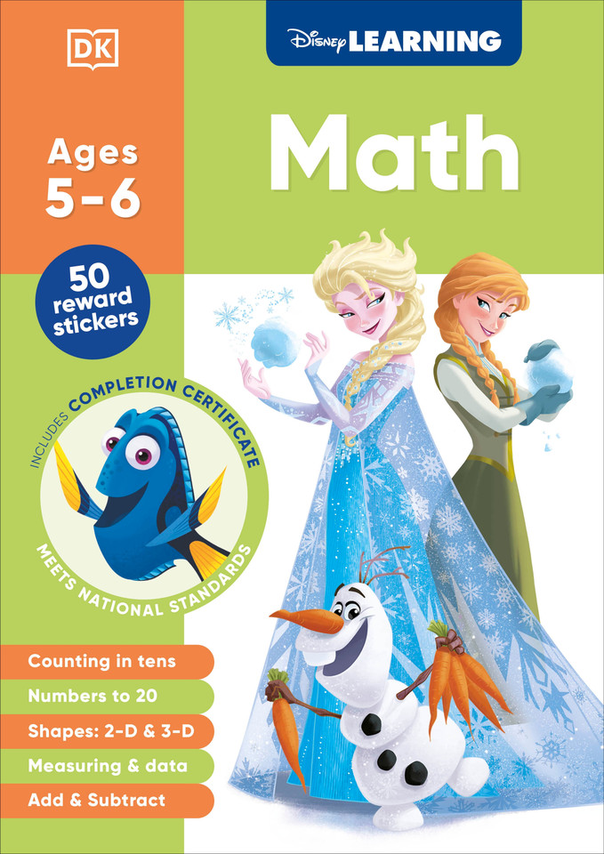 Disney Learning Math (Ages 5-6): Kindergarten Counting, Measuring, Add & Subtract Workbook for Kids, Curriculum-Based (Disney Learning) book cover by DK