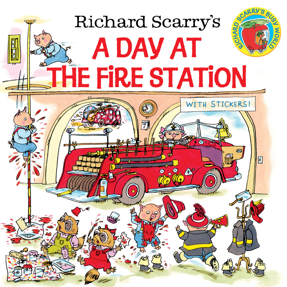 Richard Scarry's A Day at the Fire Station book cover by Huck Scarry